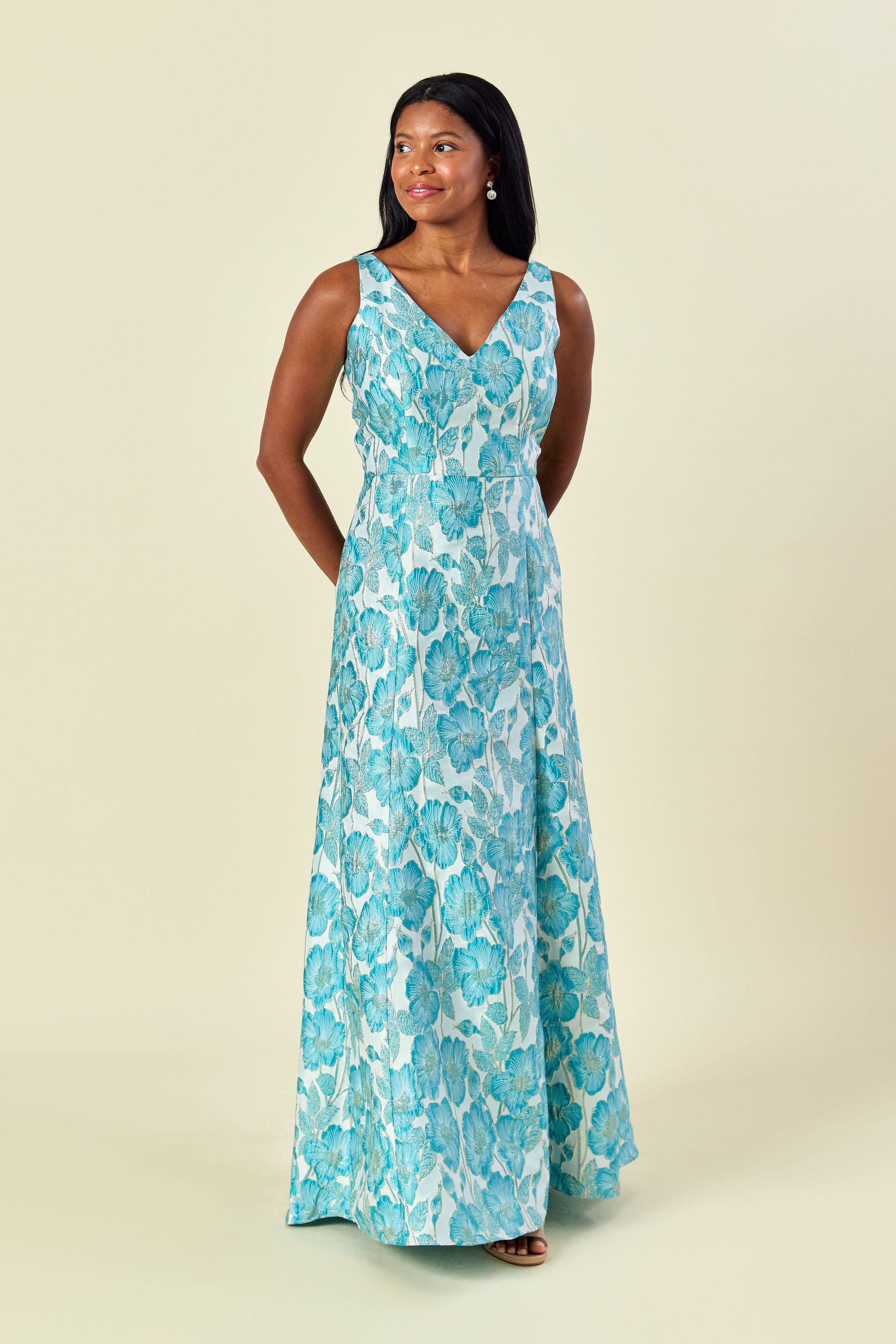 ワンピース Estella.K Floral-print long dress Ravello Print Long Dress カットアウトプリントドレス（ワンピース