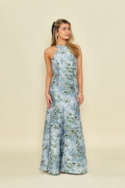 Abby Floor-Length Garden Floral Halter Bridesmaid Dress