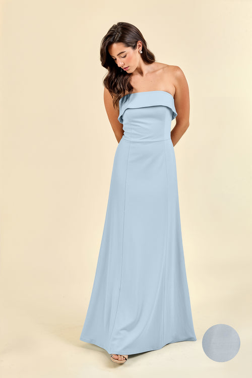 eva blue dress Eva Flute Skirt Strapless Bridesmaid Dress
