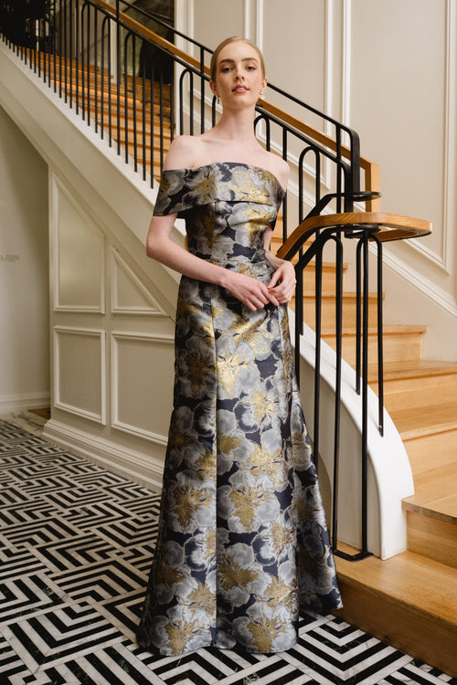 Christy Floor-Length Floral Shimmer Bridesmaid Dress 0 / Midnight Shimmer Floral