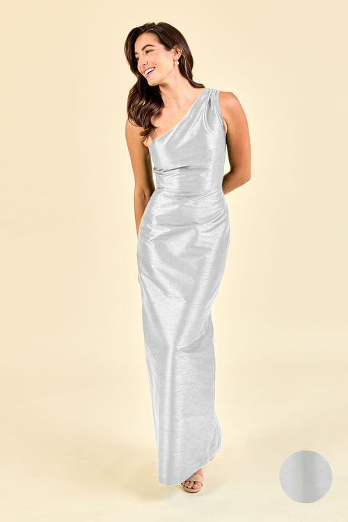 one shoulder silver bridesmaid dresses Sparkly Silver Bridesmaid Dresses Trumpet/Mermaid One Shoulder Sleeveless Pleats Stretch Satin Bridesmaid Dresses With Split