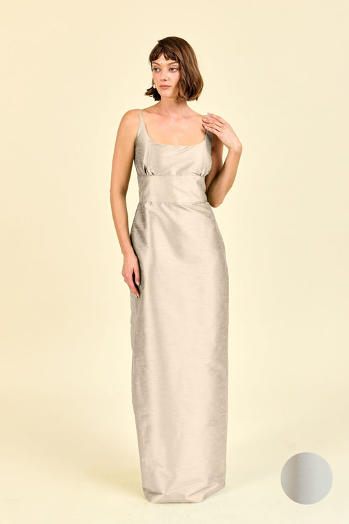 sand satin bridesmaid dresses Halley Fitted V Neck Stretch Satin Bridesmaid Dress with Slit
