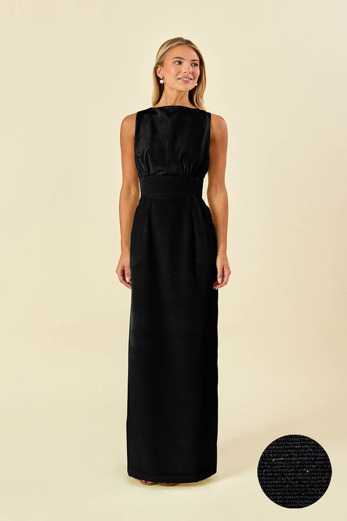 Sabrina Floor-Length Boat Neck Bridesmaid Dress | 40+ Colors Black shantung Sabrina Floor-Length Boat Neck Bridesmaid Dress | 40+ Colors Black shantung