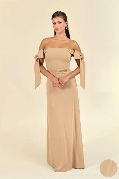 off the shoulder full skirt bridesmaid dress Asymmetrical Bow Off-shoulder Satin Bridesmaid Dress With Ballroom Skirt In Midnight Navy