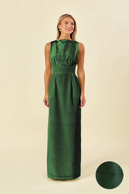 Sabrina Floor-Length Boat Neck Bridesmaid Dress | 40+ Colors forest shantung Sabrina Floor-Length Boat Neck Bridesmaid Dress | 40+ Colors forest shantung
