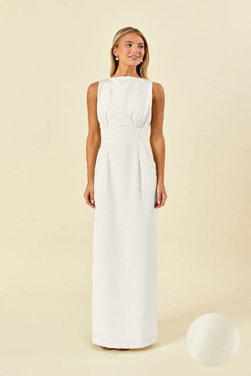 Sabrina Floor-Length Boat Neck Bridesmaid Dress | 40+ Colors Platinum Shantung Sabrina Floor-Length Boat Neck Bridesmaid Dress | 40+ Colors Platinum Shantung