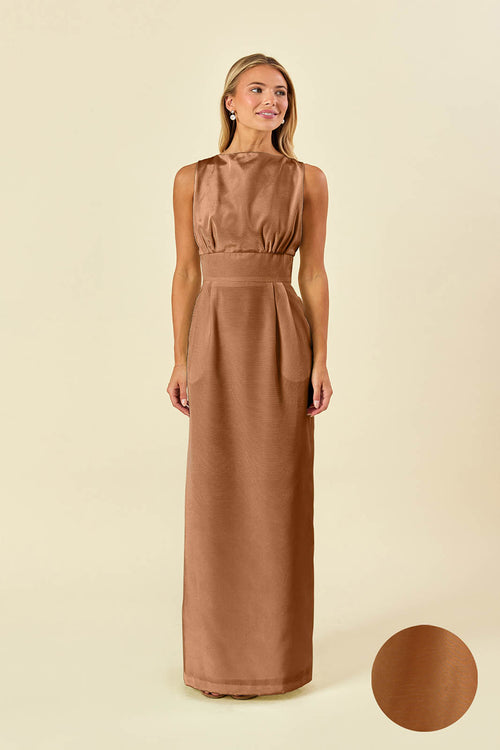 Sabrina Floor-Length Boat Neck Bridesmaid Dress | 40+ Colors spice shantung Sabrina Floor-Length Boat Neck Bridesmaid Dress | 40+ Colors spice shantung