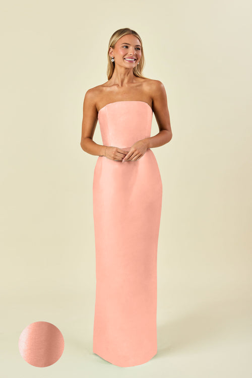 Hannah Floor-Length Camellia Floral Bridesmaid Dress cement shantung Hannah Floor-Length Camellia Floral Bridesmaid Dress cement shantung